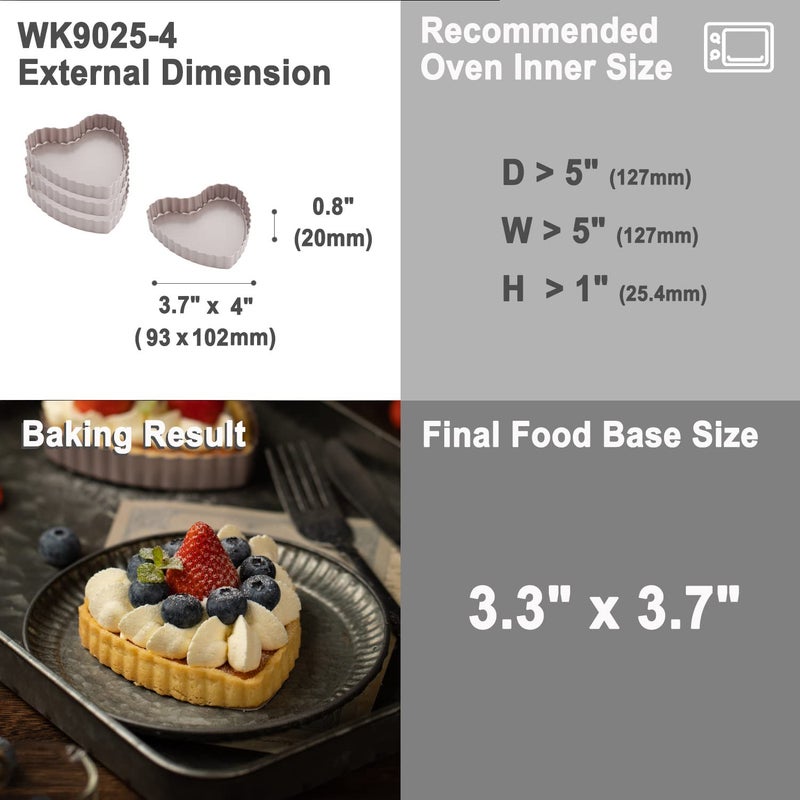 CHEFMADE Mini Tart Pan Set, 4-Inch 4Pcs with Removable Loose Bottom Non-Stick Heart-shaped Quiche Bakeware for Oven and Instant Pot Baking (Champagne Gold) - Image 2